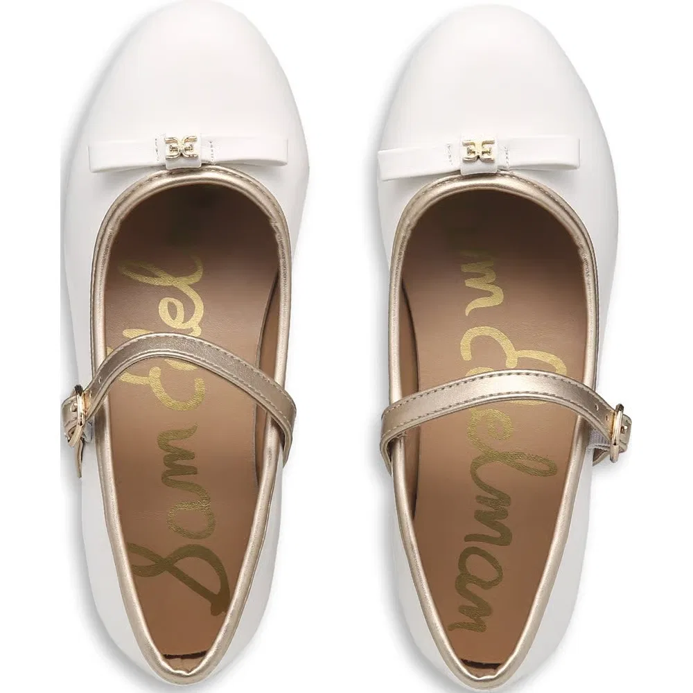 Детские туфли-лодочки Bianca с бантом Sam Edelman, White/Gold — фото 4