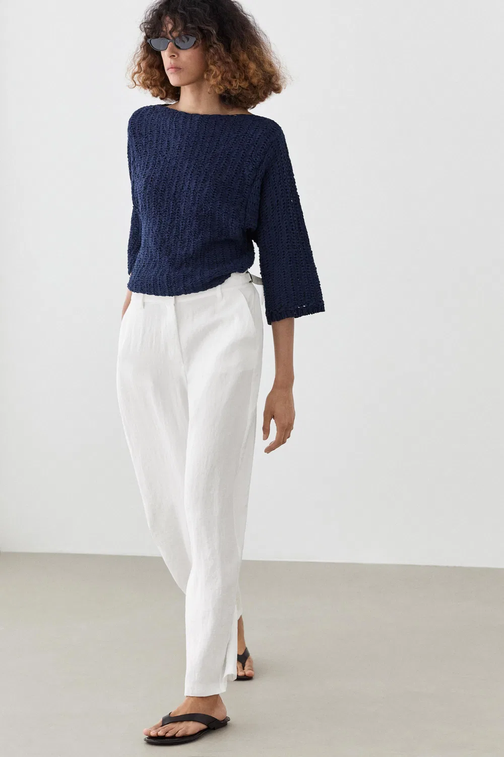 Брюки Massimo Dutti, свободные крой, белый — фото 2