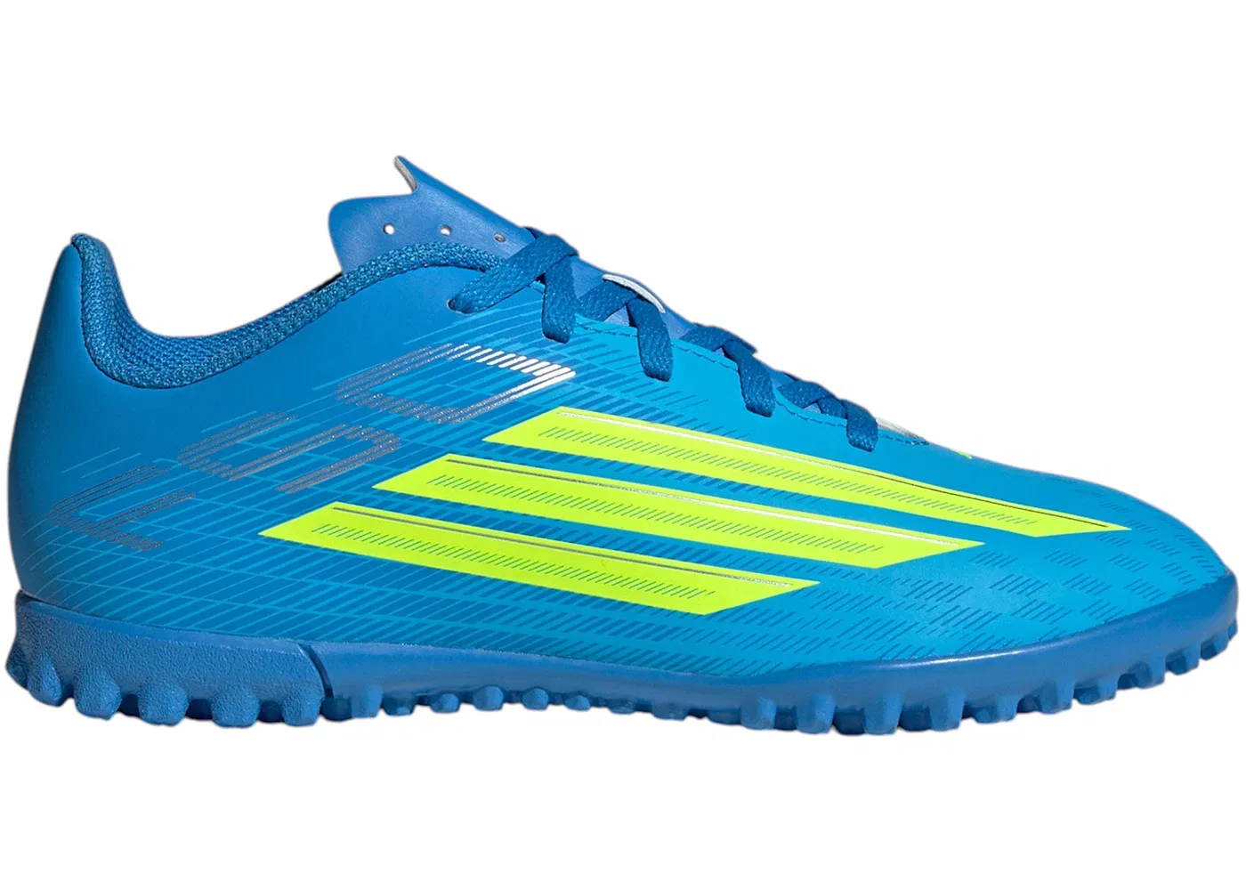 Детские кроссовки для мальчиков с турбо-подошвой Adidas F50 Club TF Ice Cold Precision Pack, Lucid Ray Blue/Team Solar Yellow 2/Lucid Aquamarine