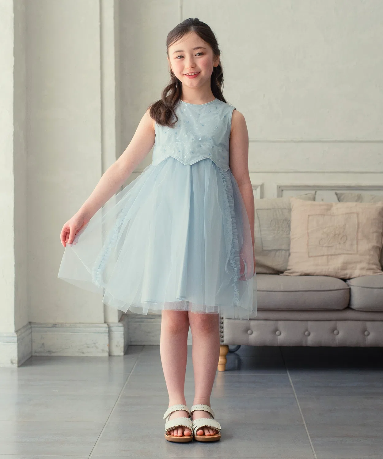 Детское платье для девочек с пайетками, модель Spangle Blue DRESCCO, Light Blue