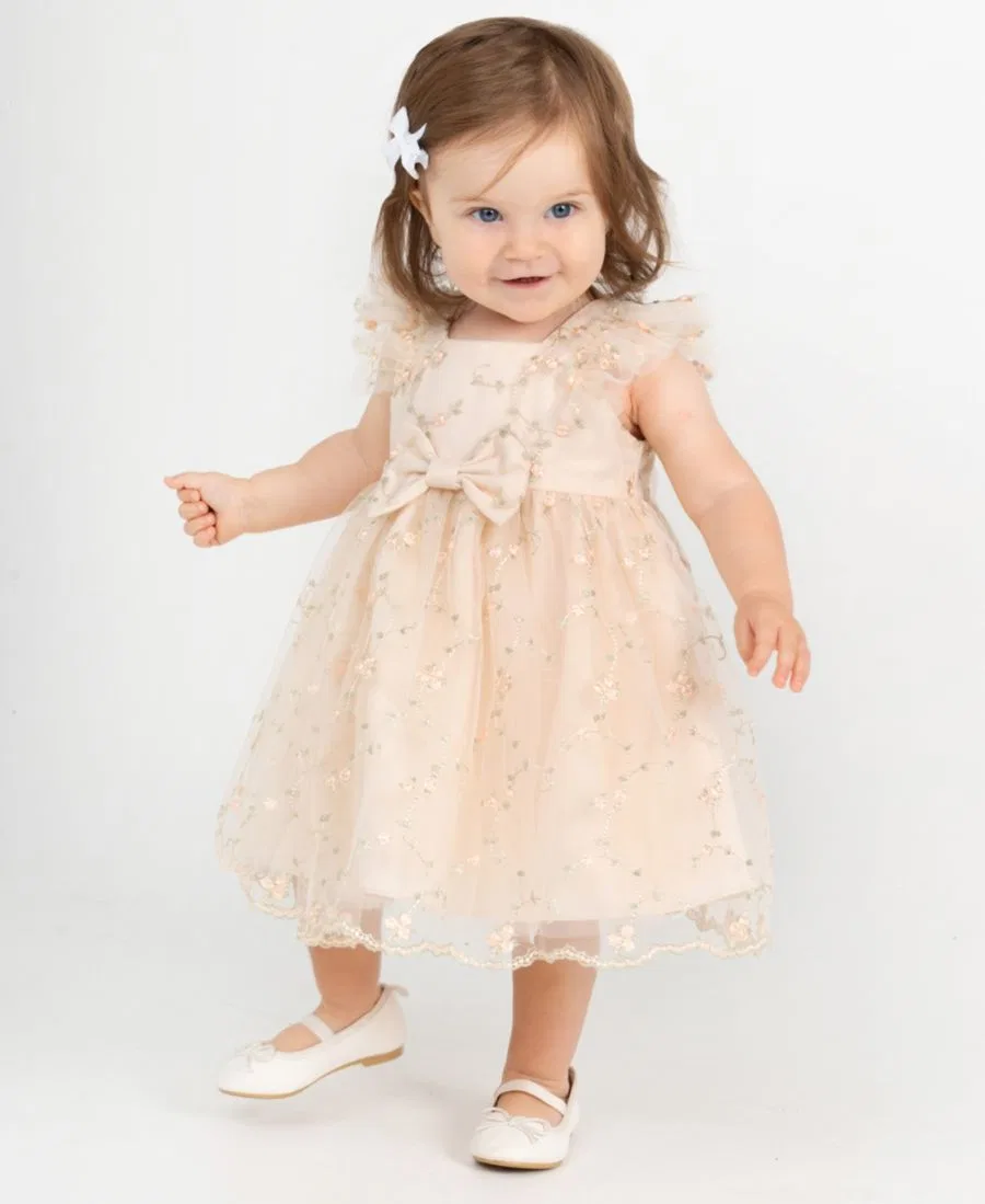 Платье без рукавов с вышивкой Baby Girls' Ruffled Sleeveless Dress Rare Editions, Taupe