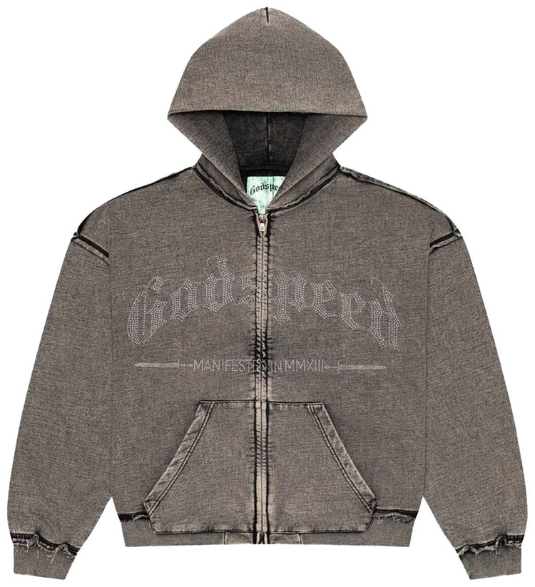 

Худи Godspeed Studded OG Logo Zip Up Hoodie, серый