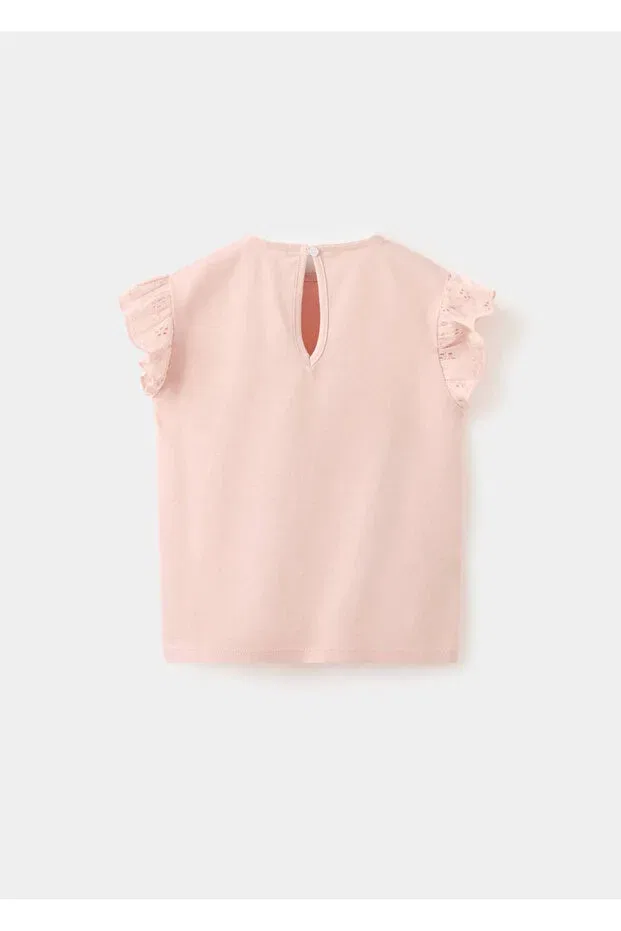 Детская футболка для девочек с оборками Mango Baby, Pink — фото 4