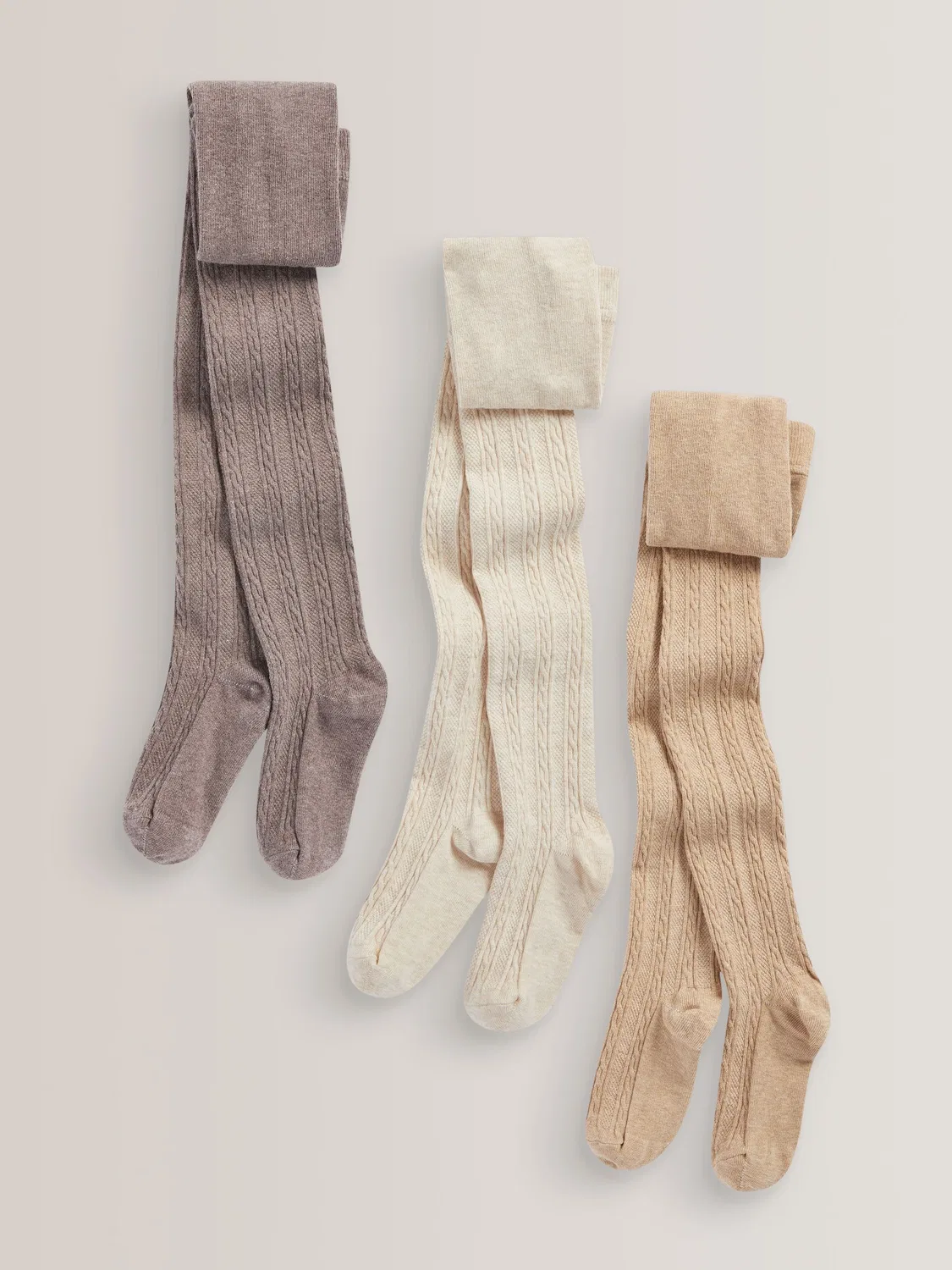Колготки кабельные, 3 пары Next, Oatmeal Cream/Brown