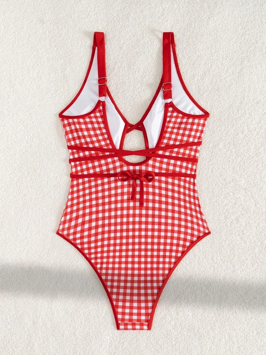Женский монокини с вырезами V-образным вырезом, Gingham, Multicolor — фото 3
