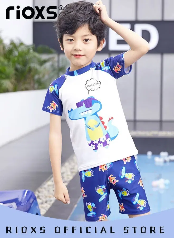 Комплект для плавания с коротким рукавом, из 4 предметов, Toddlers Boys 2 Piece Rash Guard Swimsuits Set, Rioxs, белый