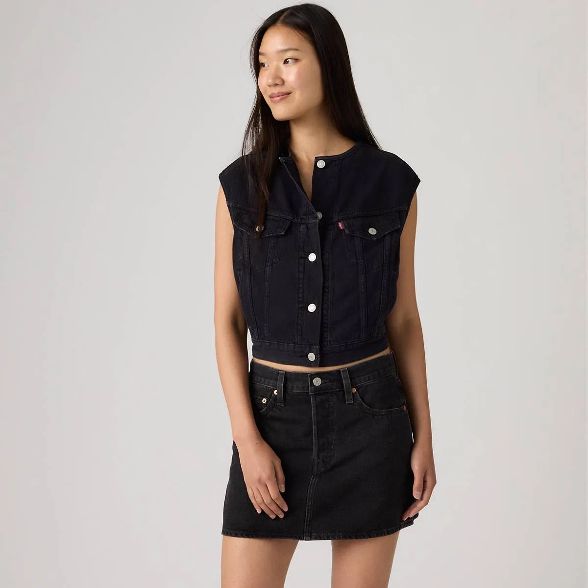 Укороченный жилет без воротника в стиле 90-х Levi's, None Your Business Stone - Black