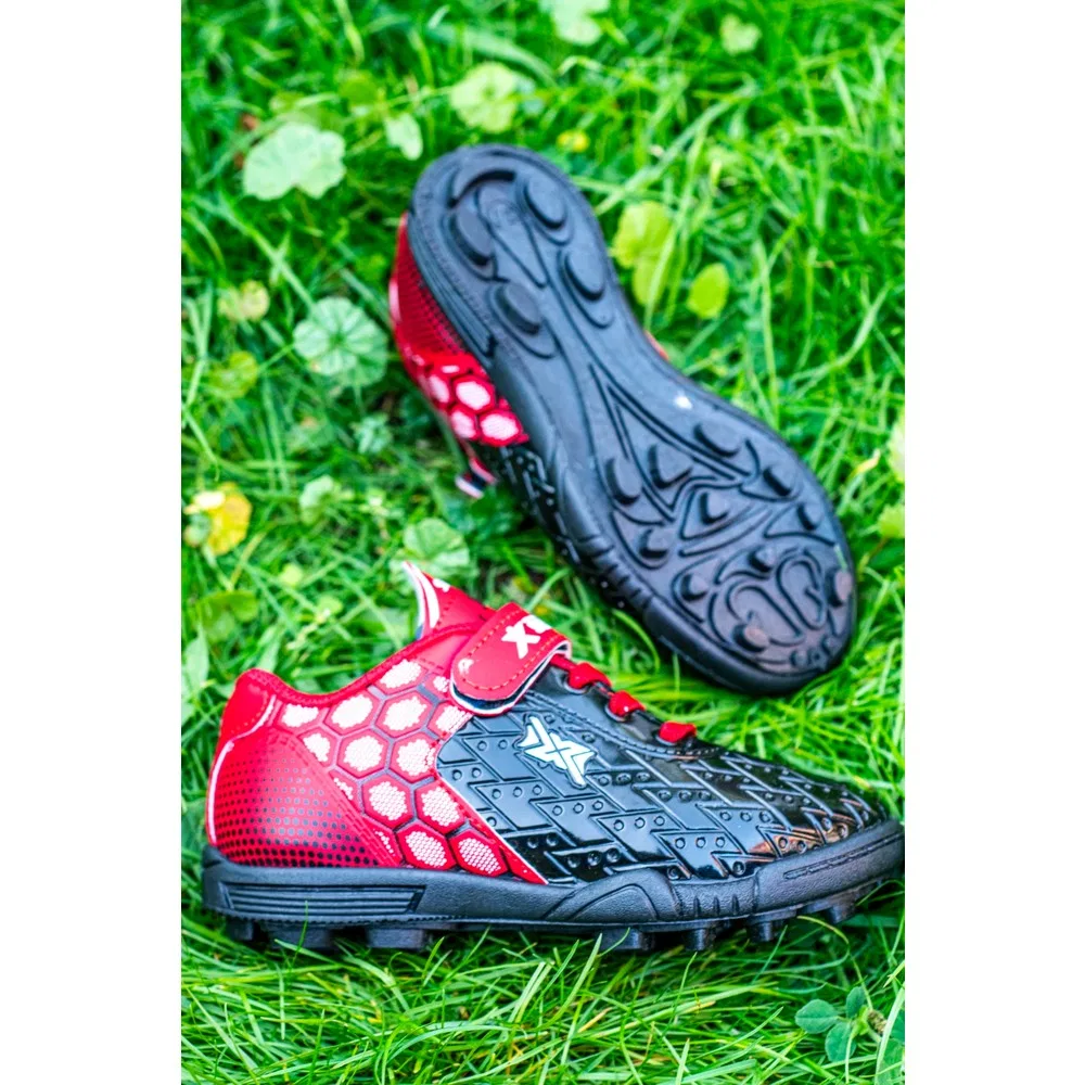 Детские футбольные бутсы для мальчиков для зала с шнуровкой, Black Red Zenege