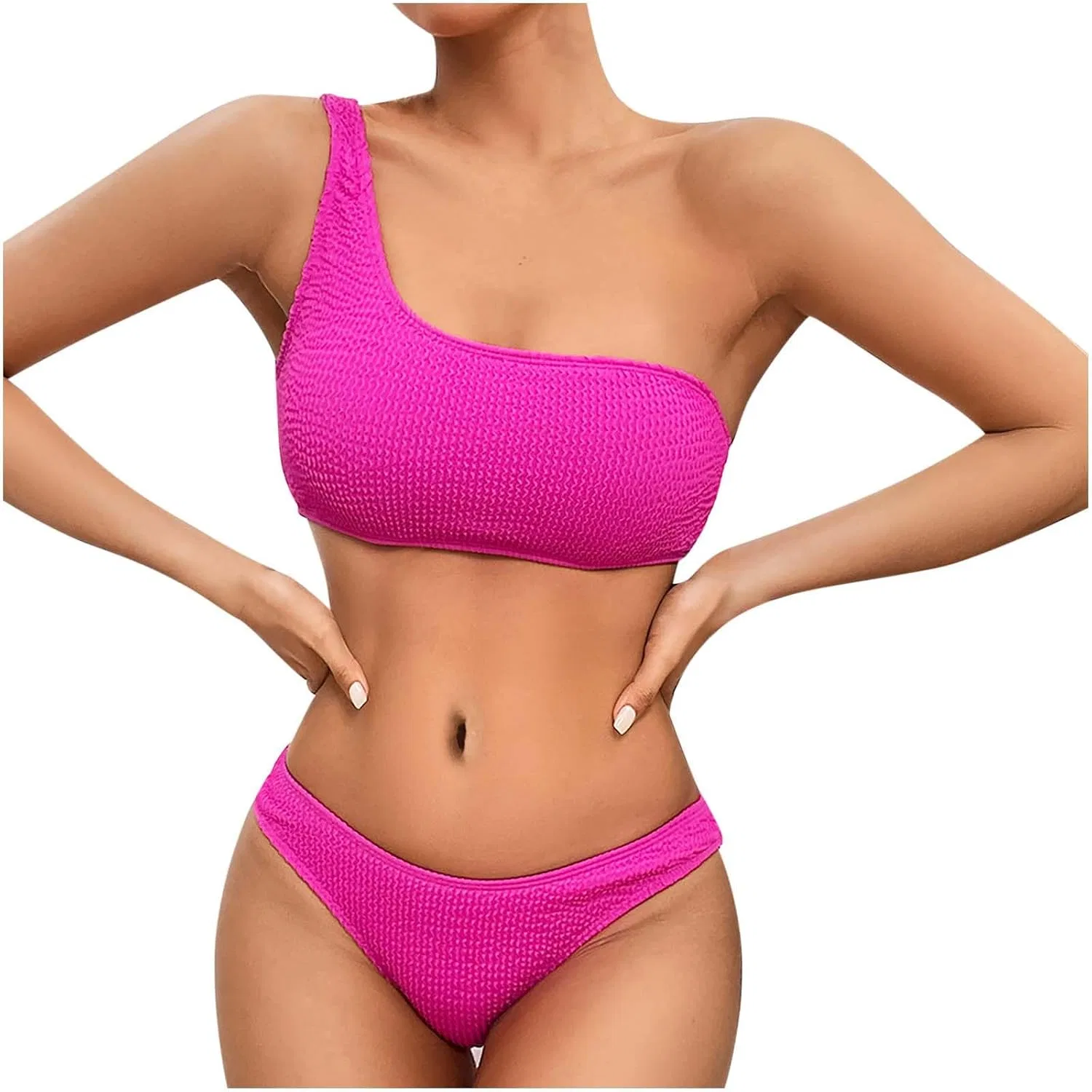Женский бикини-сет с одним плечом Push Up, Hot Pink