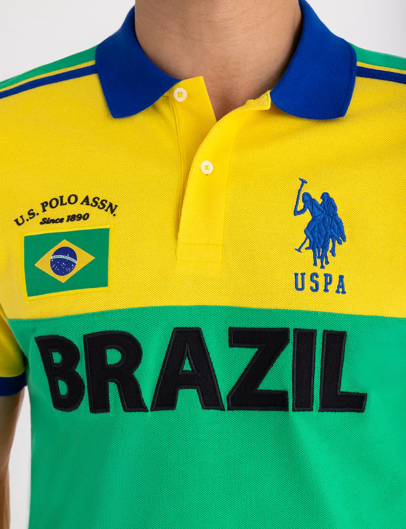 Футболка-поло U.S. Polo Assn Brazil Color Block Pique, зеленый/желтый — фото 2