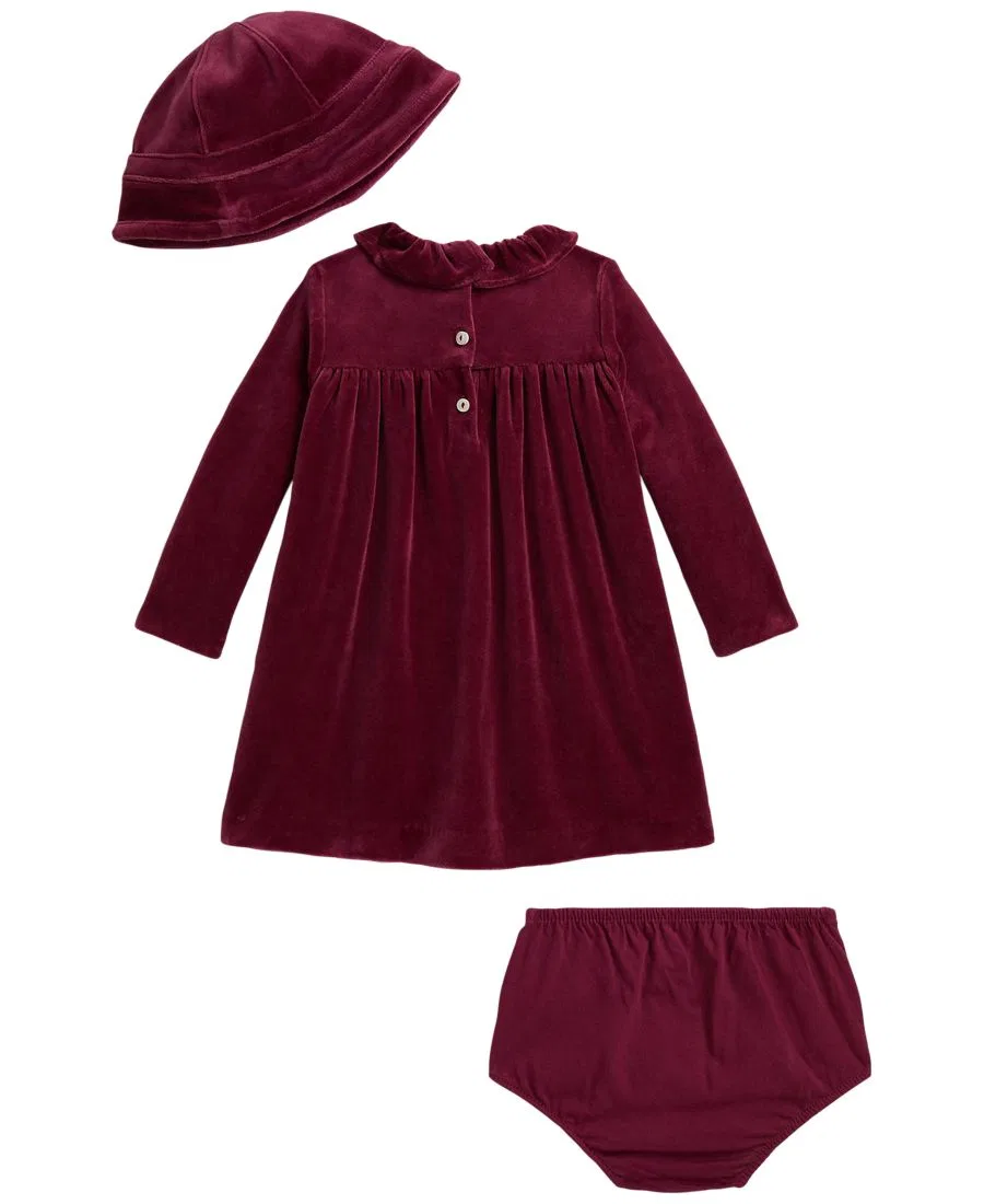 Комплект из платья, шортиков и шапочки с рюшами, модель Aubergine Polo Ralph Lauren, Aubergine — фото 2