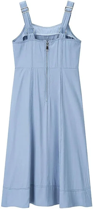 Женское летнее джинсовое платье на бретелях с квадратным вырезом, Light Blue — фото 4