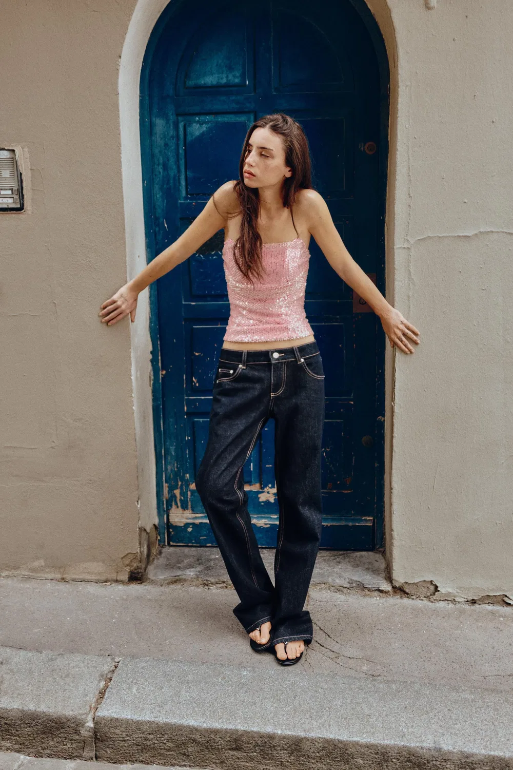 Топ-бандо, украшенный пайетками ZARA, Pink