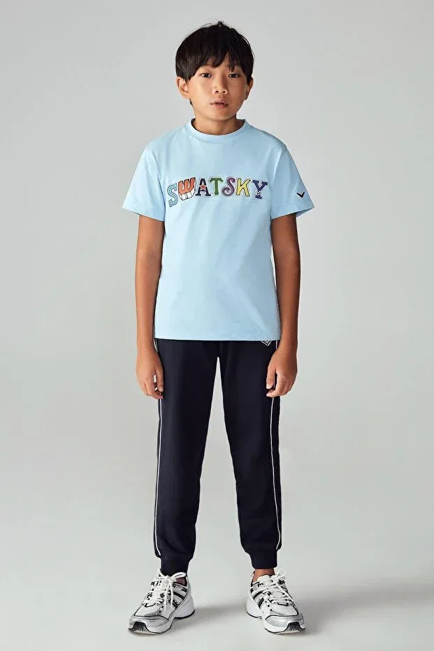 Детская футболка для мальчиков хлопковая Bg Store Boy's Light Blue T-Shirt 23pfwsw1568 Swatsky, Light Blue