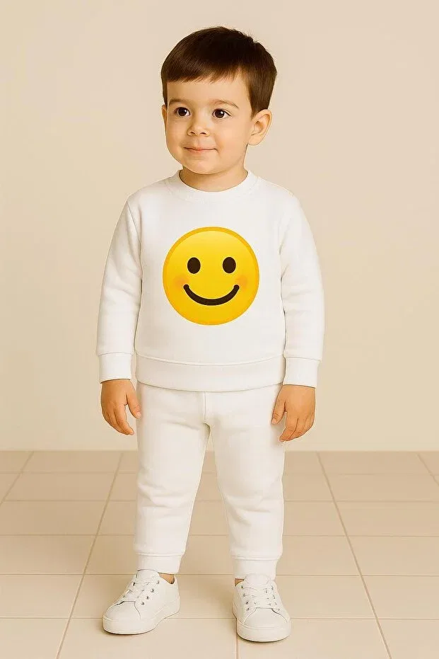 Детские свитшот с принтом Smiley Emoji Printed Playwear, White