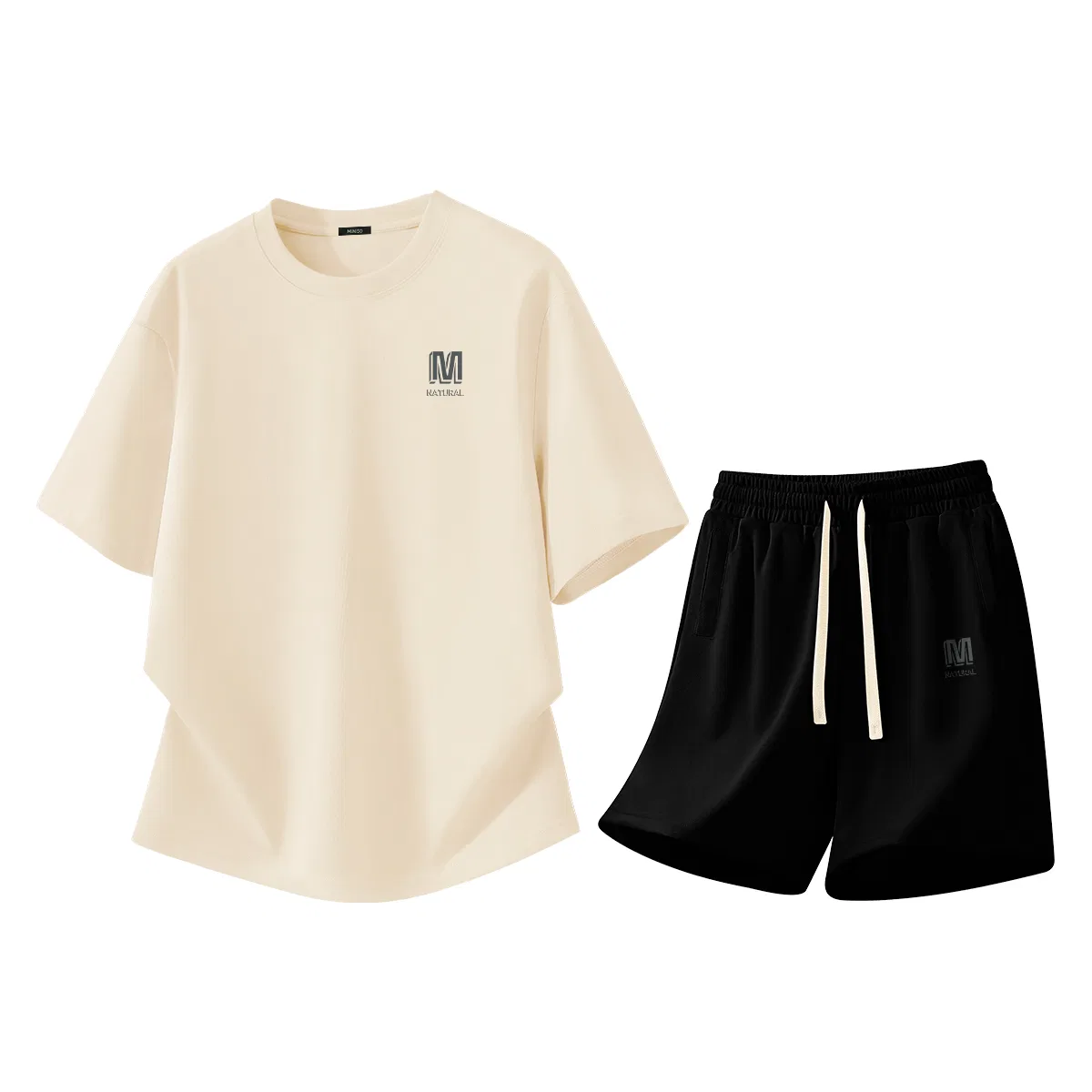 Детский комплект спортивной одежды с логотипом MINISO, Light Beige+Black