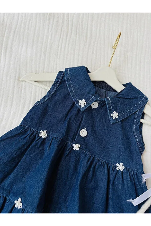 Детское джинсовое платье для девочек с принтом Mbk Garden, Dark Navy Blue — фото 3