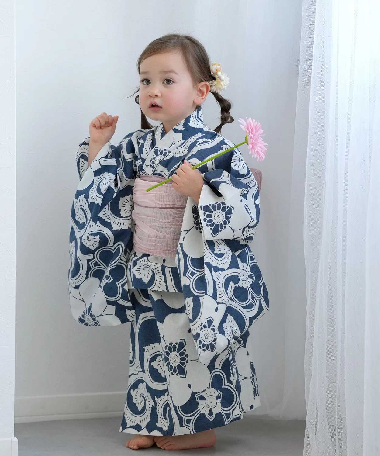 Детское кимоно для девочек с поясом и гэта, 100 см, utatane, Blue — фото 2