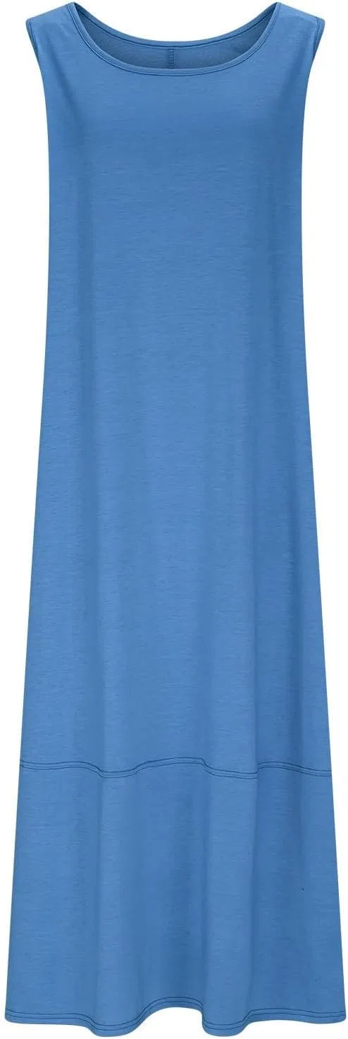 Женское летнее сарафан-макси A-Line с карманами, Light Blue — фото 4
