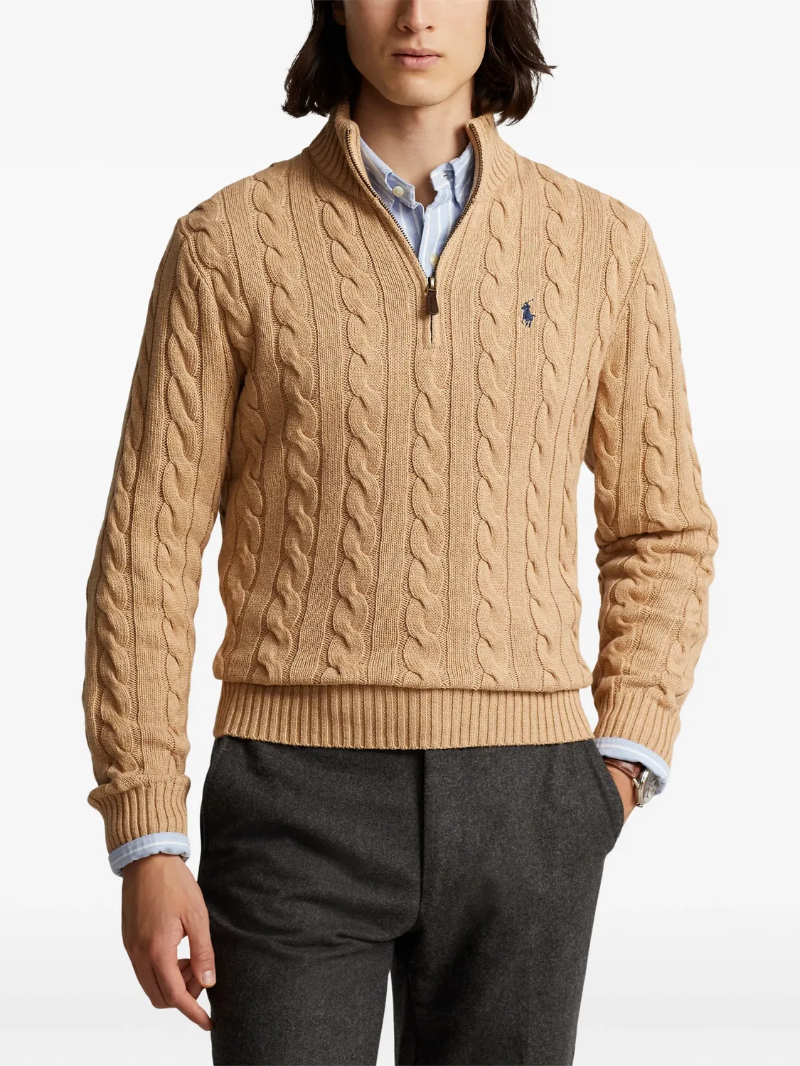 Свитер на молнии с косами, хлопок Polo Ralph Lauren, нейтральные — фото 3