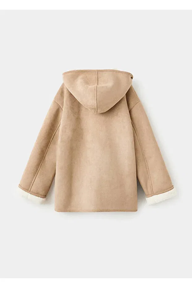 Детское пальто для девочек с капюшоном Mango Kids, Medium Brown — фото 2