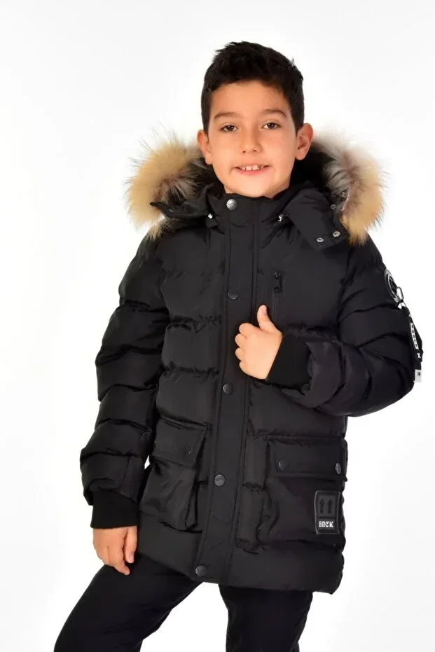 Детское пальто для девочек зимнее с капюшоном Benitto Kids, Black