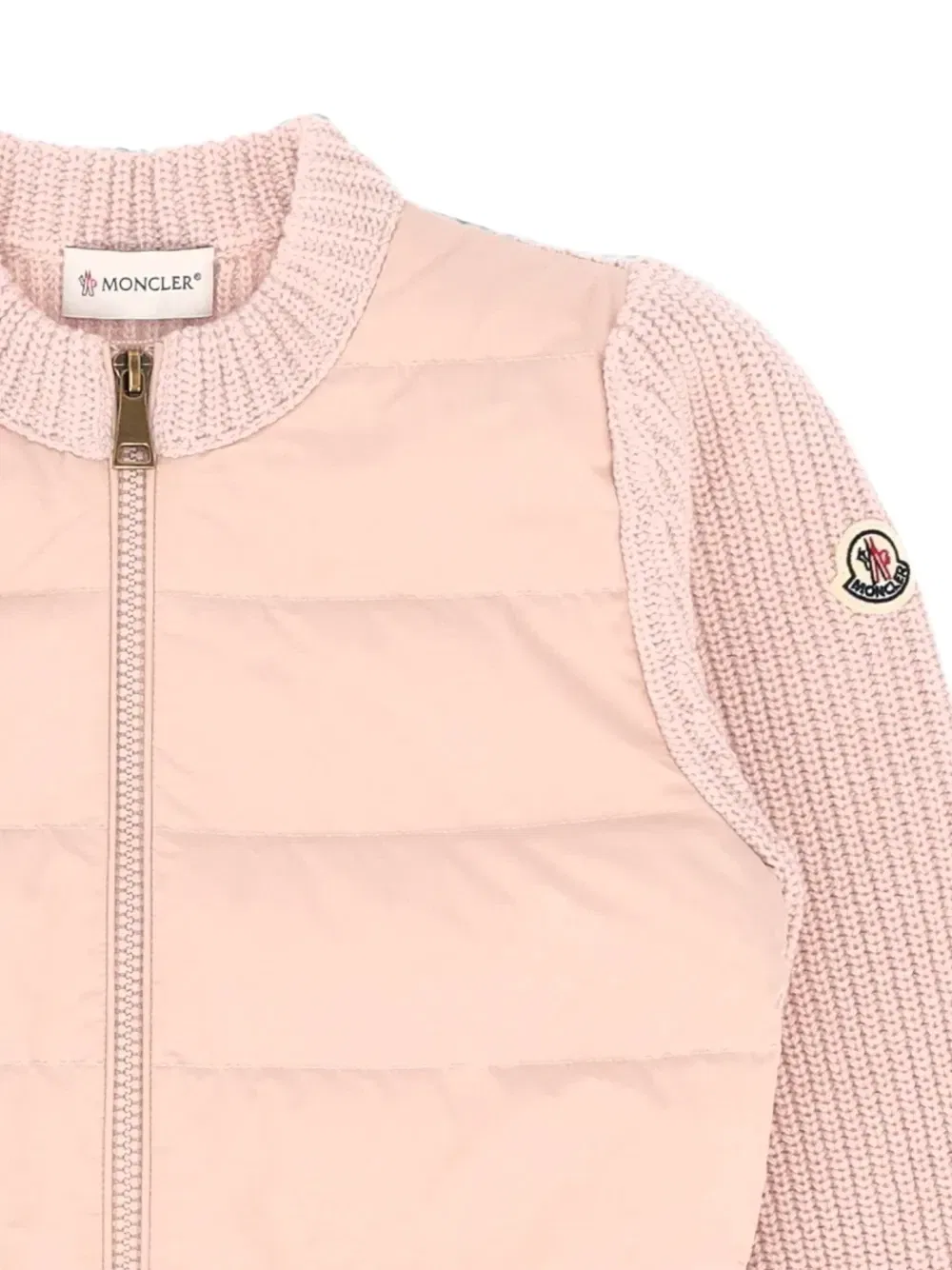 Вязанный кардиган с стегаными вставками Moncler Enfant, розовый — фото 3