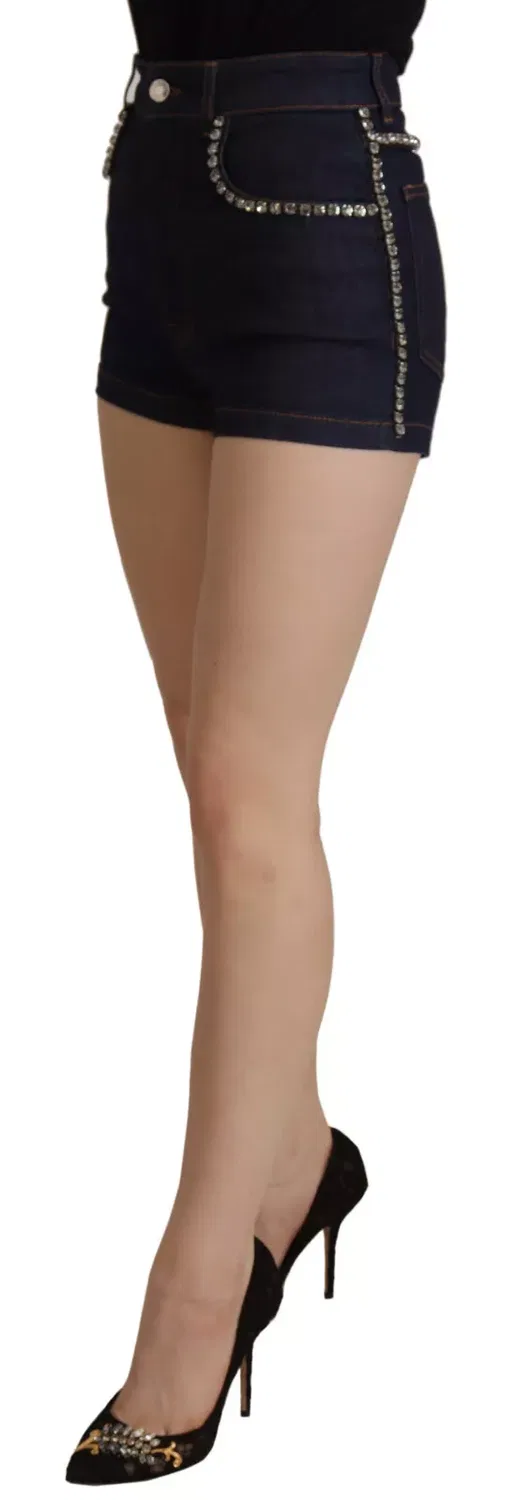Женские джинсовые шорты с высокой посадкой с кристаллами Hot Pants Dolce & Gabbana, Blue