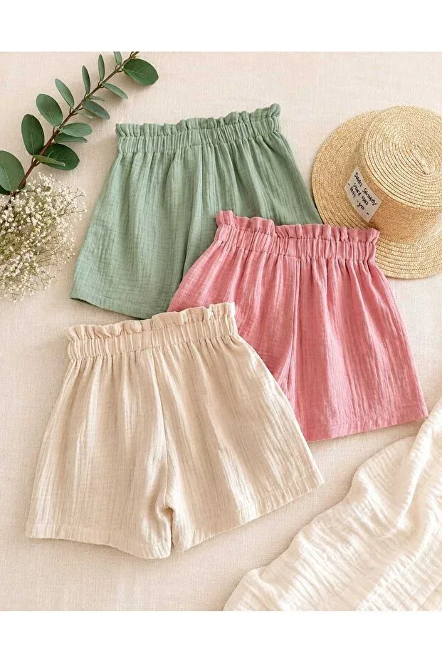 Детские шорты для девочек 3 предмета Bebeğime Çorap, Pink-Cream-Mint — фото 3