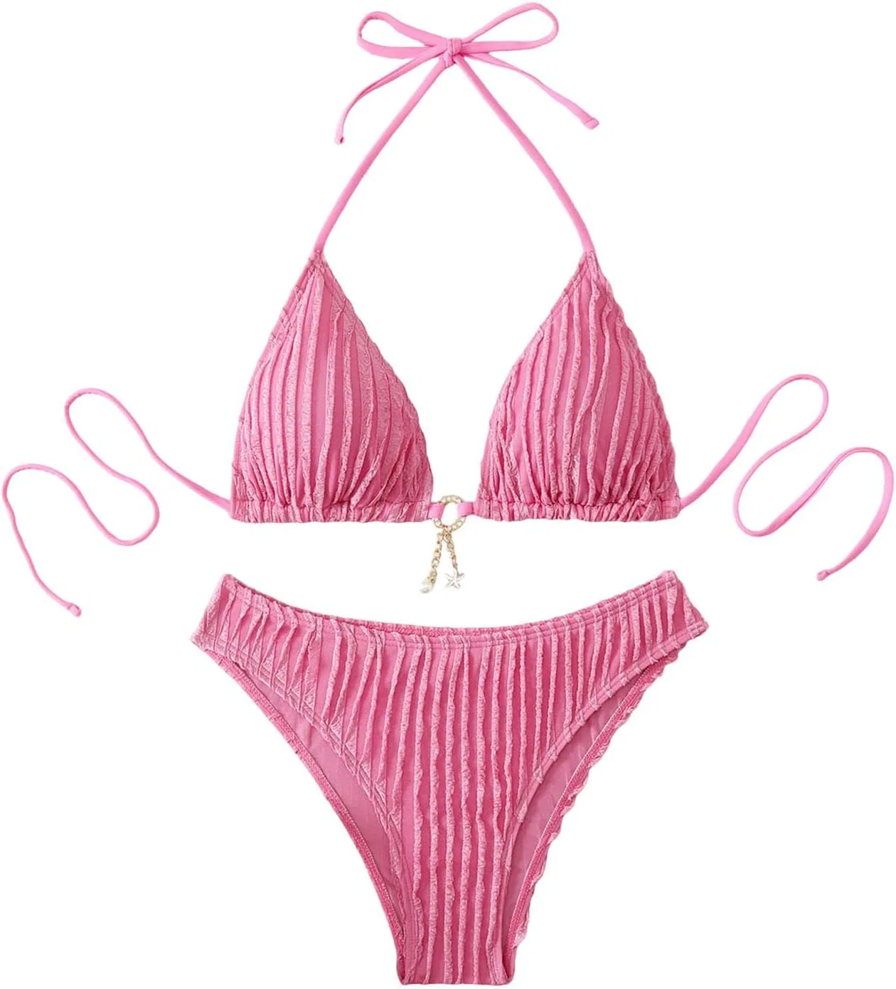 Женский бикини-сет с треугольным топом и стрингами, Hot Pink