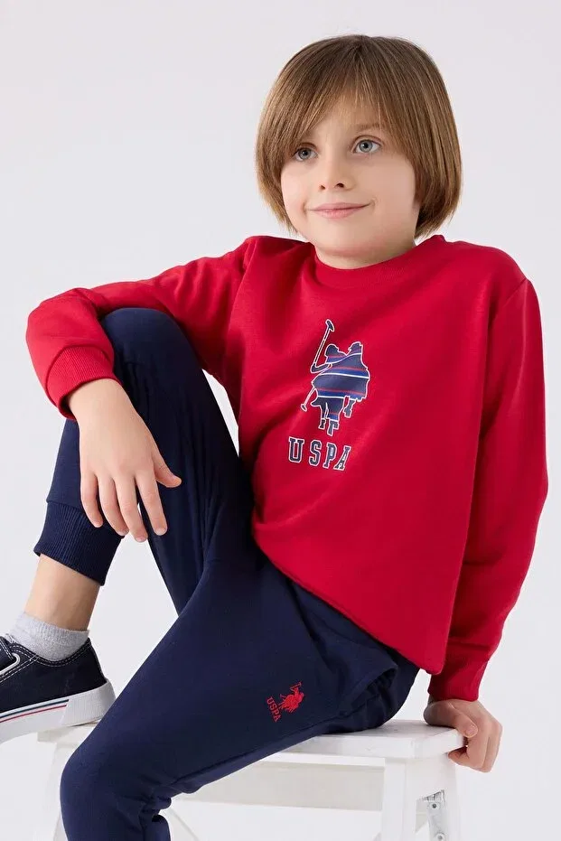 Детский комплект свитшот-брюки с принтом U.S. Polo Assn., Red — фото 2