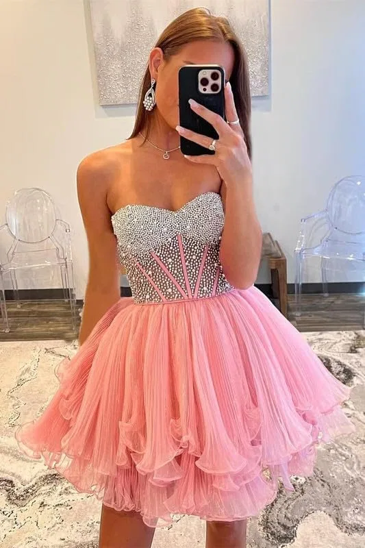 Женское коктейльное платье с воланами из тюля Strapless, Purple — фото 3