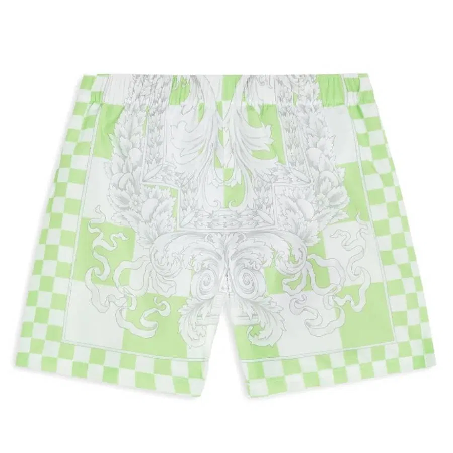 Плавки для девочек с принтом Checkerboard Barocco Young Versace, White/Green