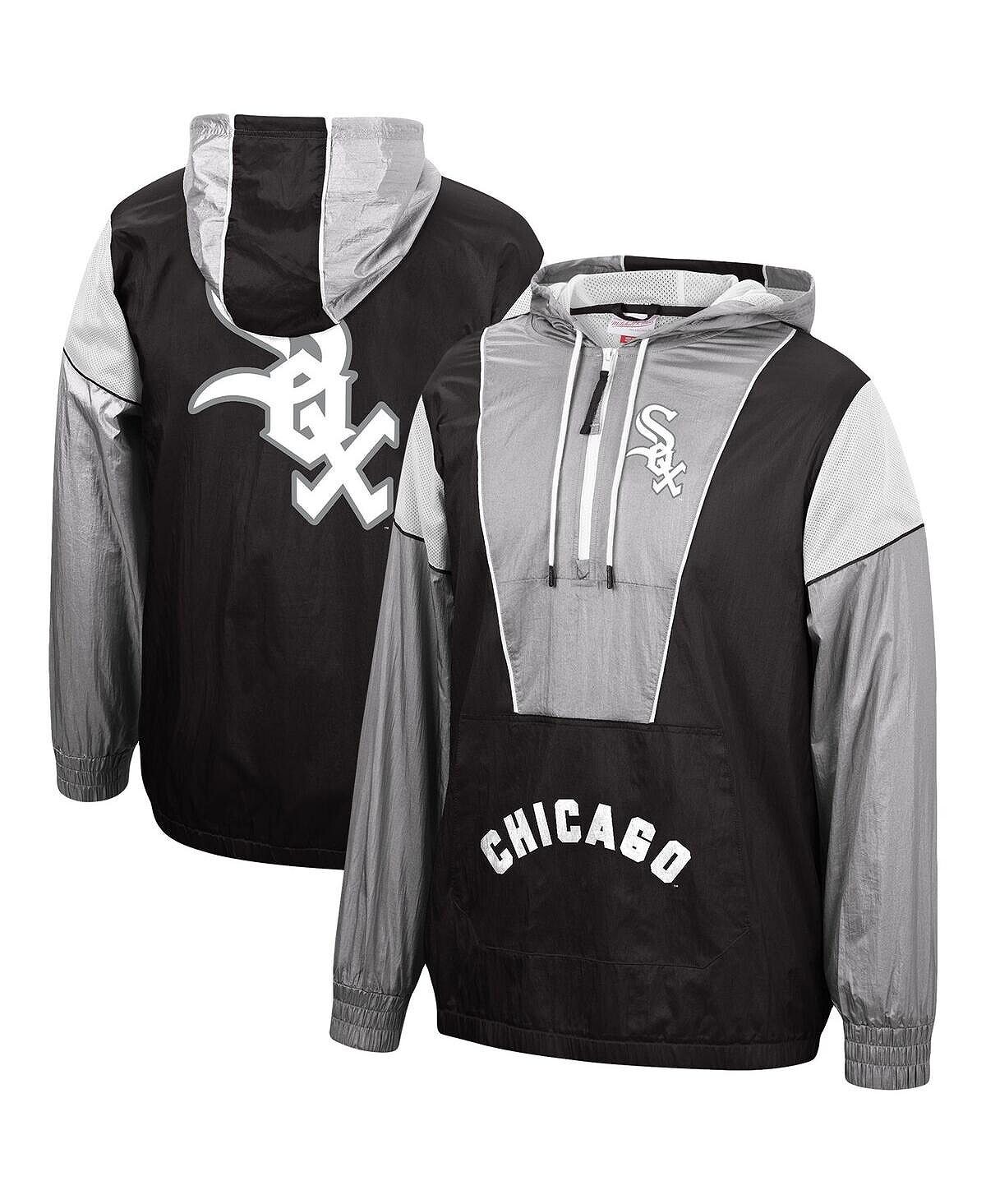 

Мужская черная ветровка с капюшоном chicago white sox highlight reel windbreaker half zip hoodie jacket Mitchell & Ness, черный