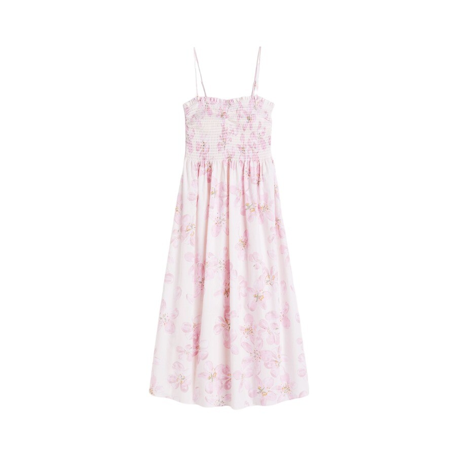 

Платье H&M Smocked Cotton, кремовый/розовый