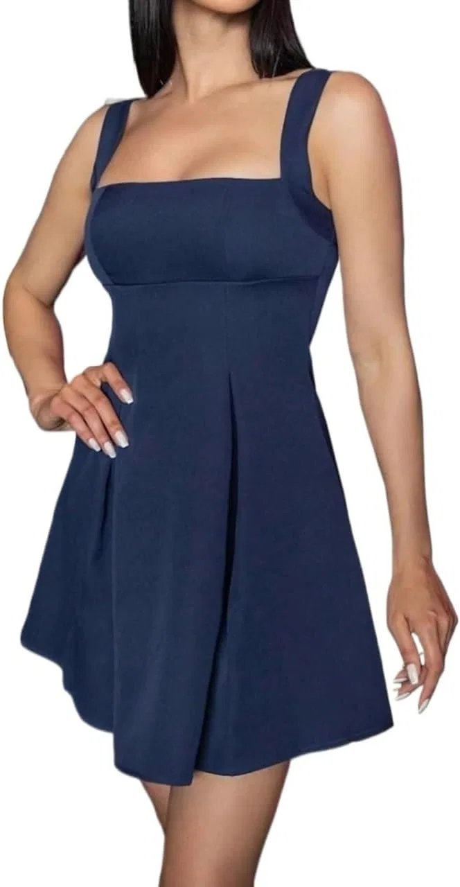 Женское повседневное платье A-силуэта с квадратным вырезом, Navy Blue