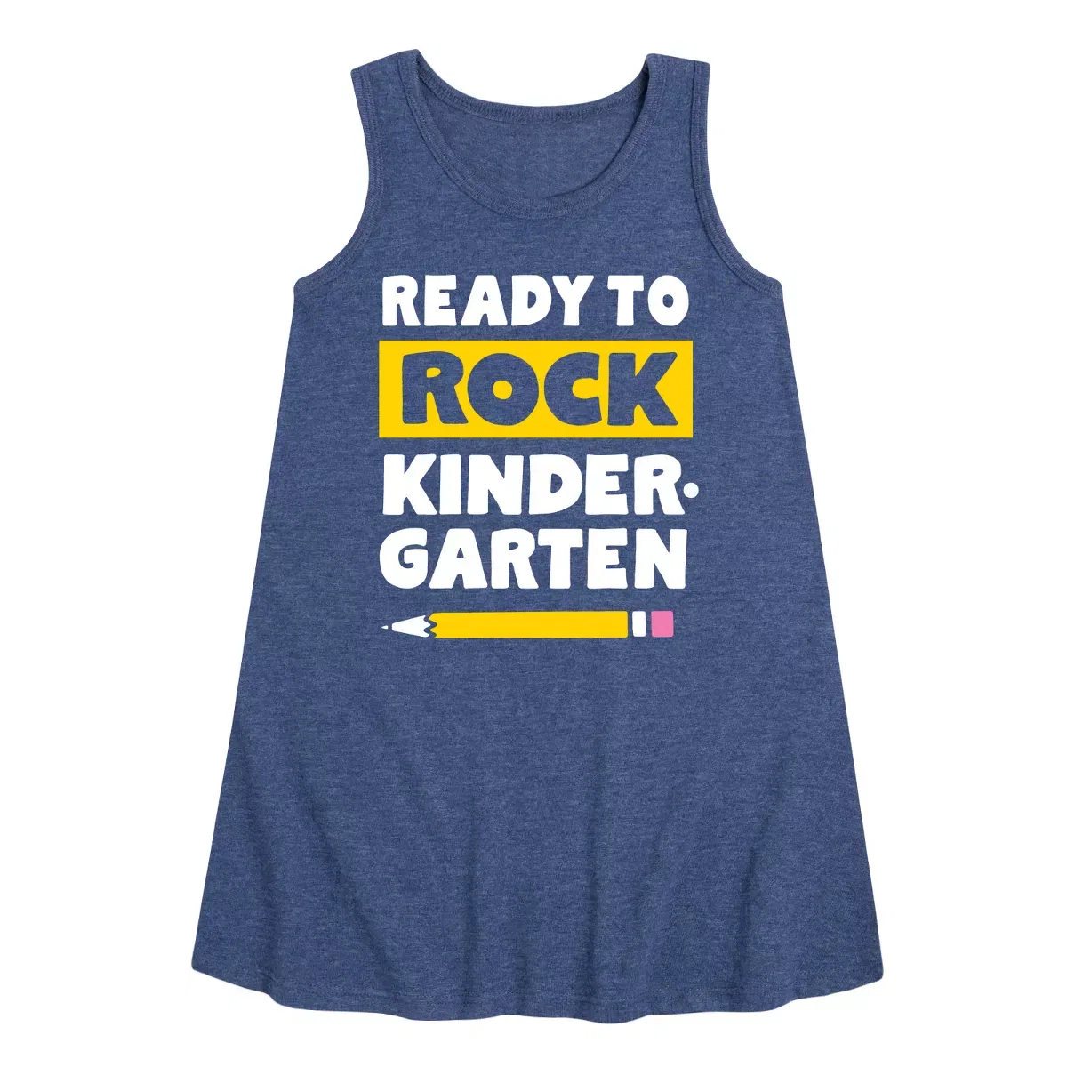Детское платье-трапеция без рукавов с принтом Ready to Rock Kindergarten Instant Message, Heather Navy