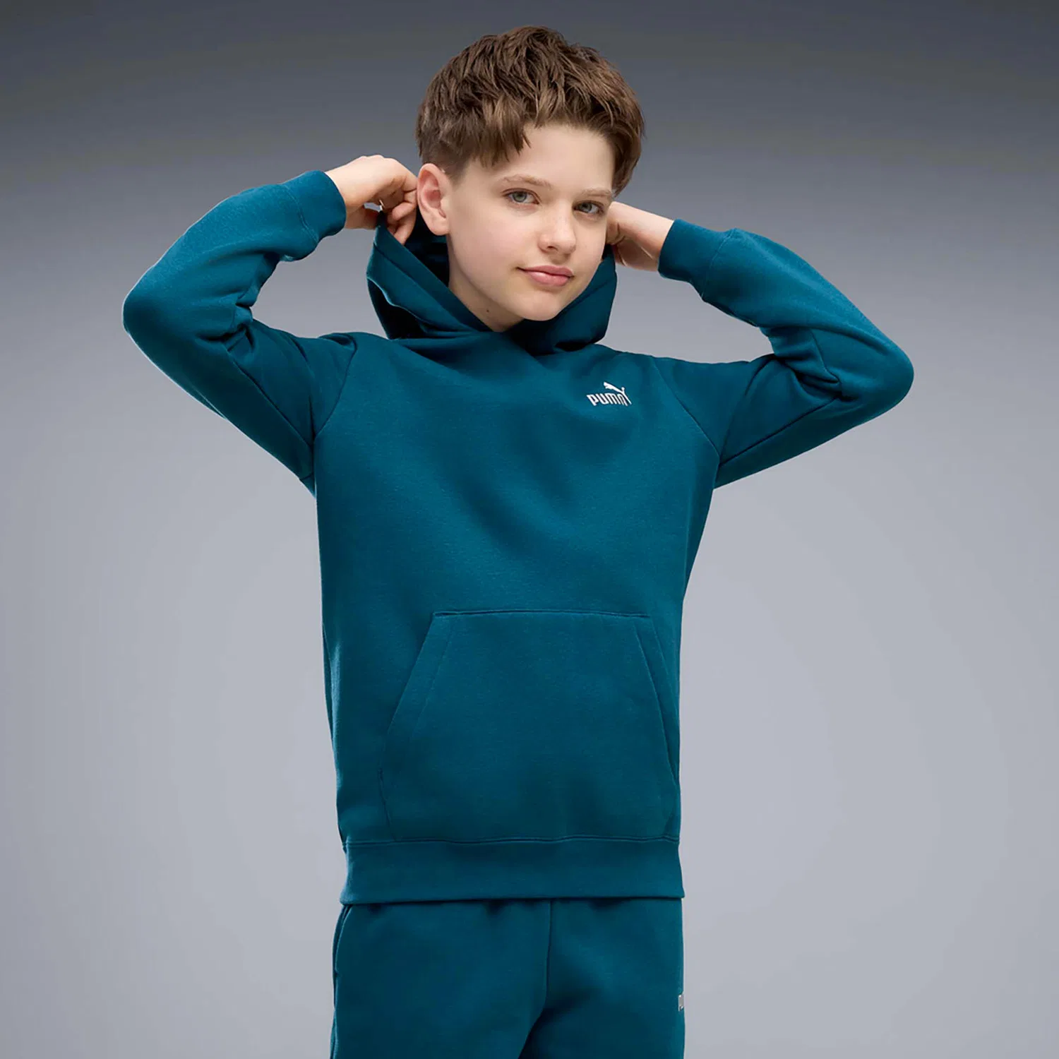 Детское худи с капюшоном Puma Ess 2 Color Small No. 1 Logo Hoodie Fl B, Ocean Tropic — фото 3