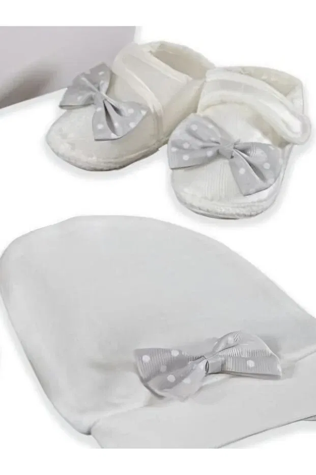 Детские пинетки для мальчиков с бантом и комплект шапочки, Biyan Collection, Gray