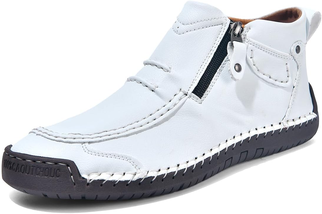 

Мужские повседневные босоножки, мужские кожаные ботинки Чукка на щиколотке, мокасины без шнурков, для ходьбы и вождения Tsuukuie, белый