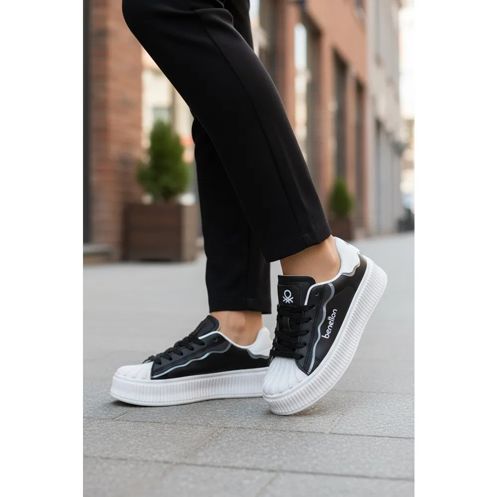 Детские спортивные кроссовки с шнуровкой Siyah-Beyaz Unisex Spor Ayakkabı BNI-12152 G United Colors Of Benetton — фото 3