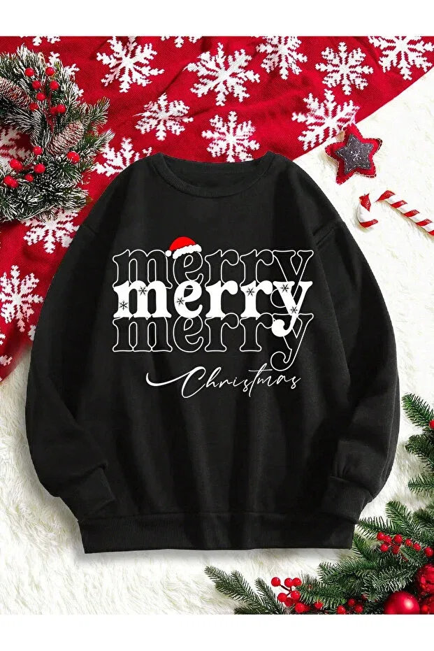 Детские свитшот с принтом для мальчиков Merry Christmas Printed Bymeer, Black