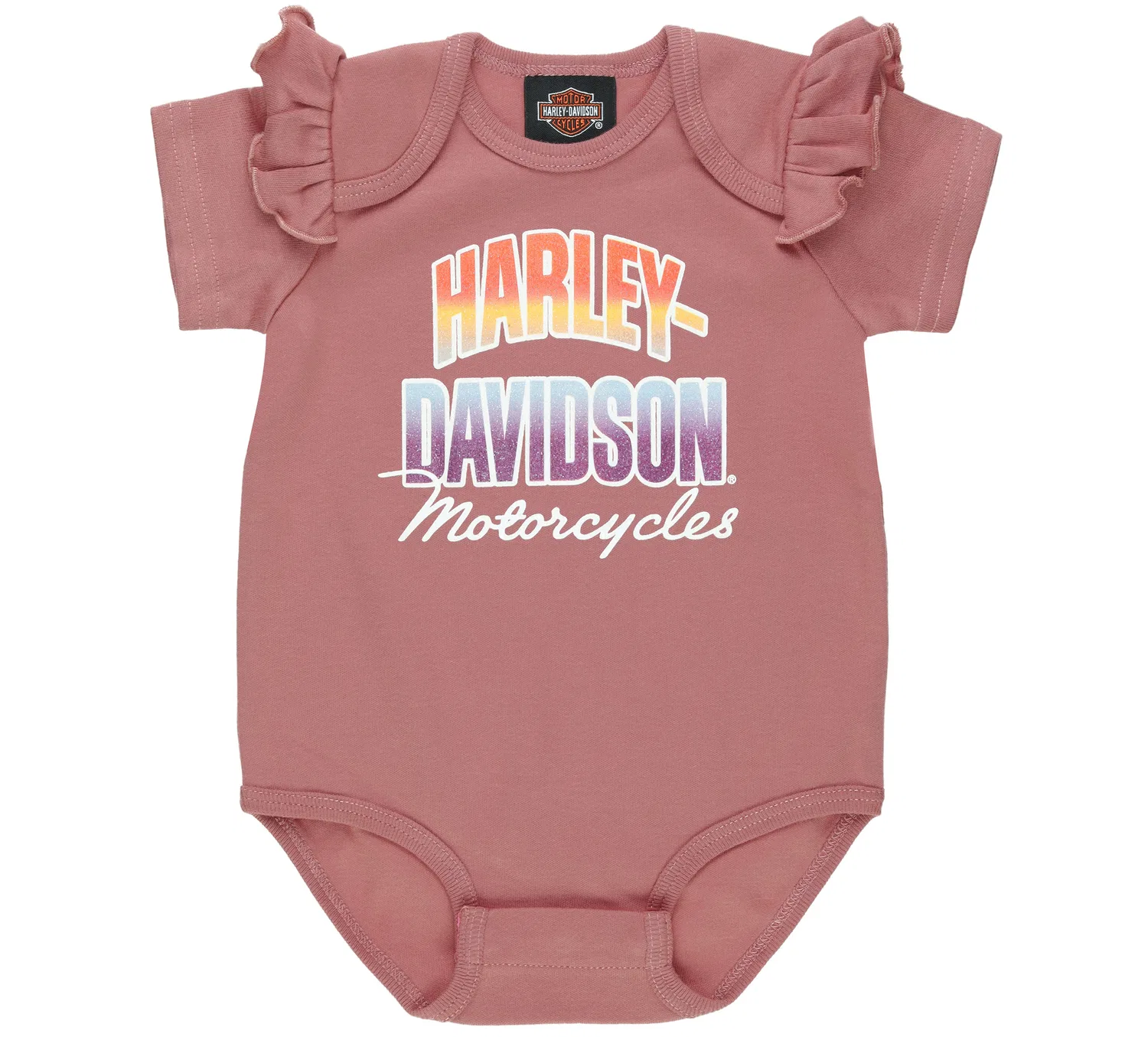 Детский комбинезон с оборками на рукавах с принтом Ruffle Sleeve Harley Davidson, Rose (Pink)