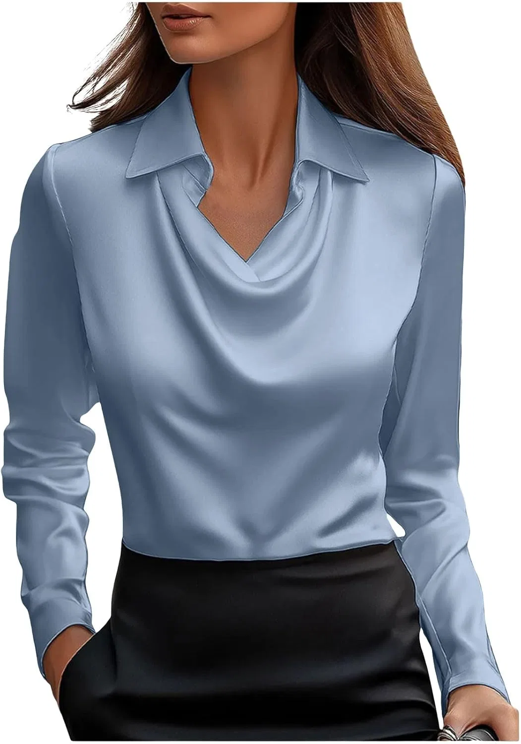 Женская блуза с драпированным вырезом Satin Silk, A-blue
