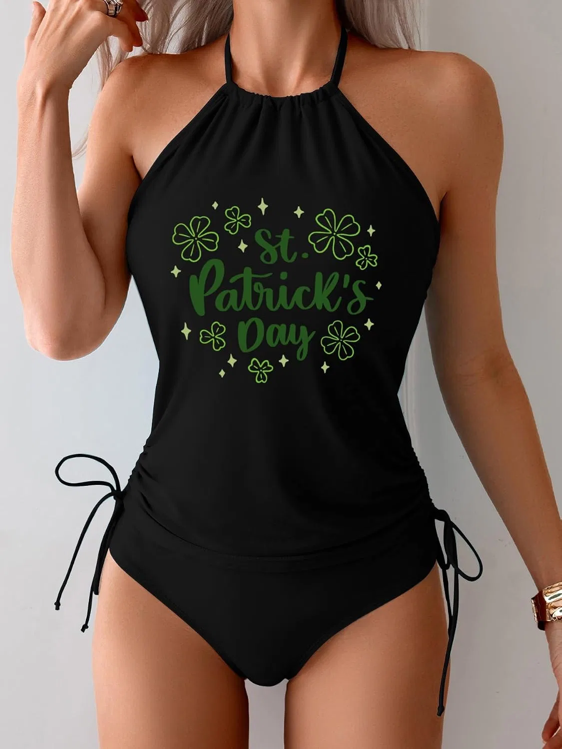 Женский бикини-комплект Lucky Good Strap Halter Top Split, Black — фото 2