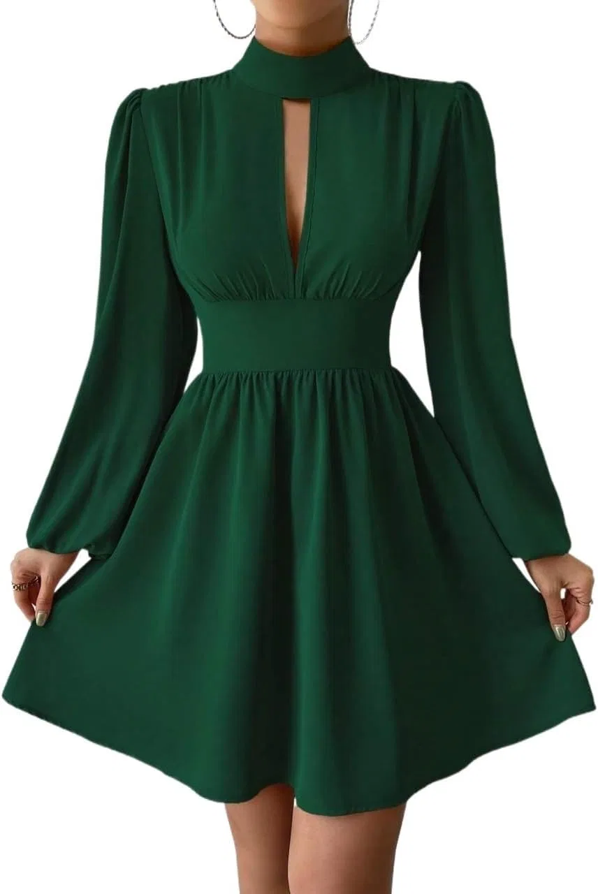 Женское повседневное платье А-силуэта с разрезом и молнией, Dark Green