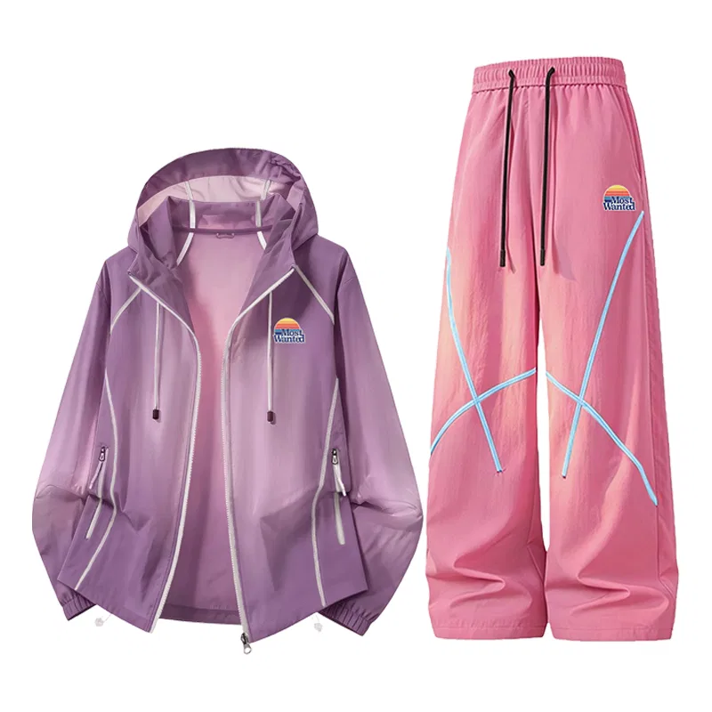 Детский спортивный комплект из тонкой ткани, с брюками, MostwantedLab, Purple+Pink