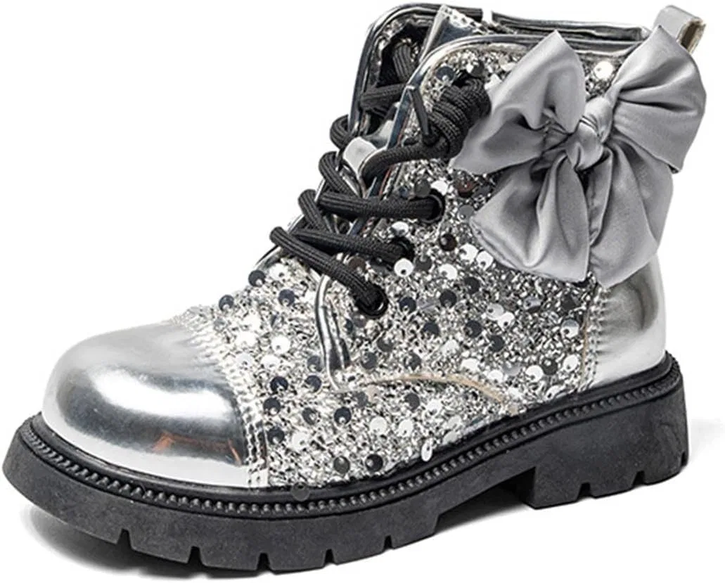 Детские зимние сапоги для девочек с меховой подкладкой и бантом SHOPESSA, Silver — фото 4