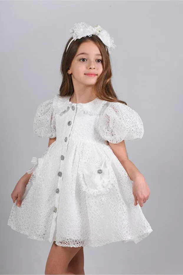 Детское платье для девочек с вышивкой Special design Mialora Exclusive By Emel Ebru Özdemir, White — фото 2
