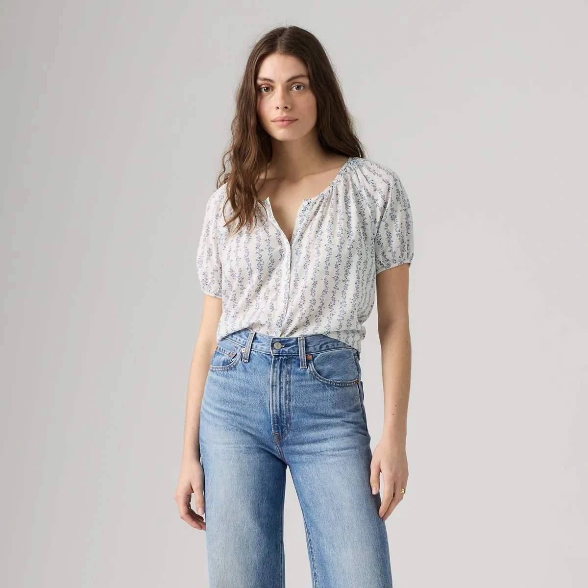 Блузка Cady с короткими рукавами и пуговицами Levi's, Flower Stripe Blue - Blue — фото 3